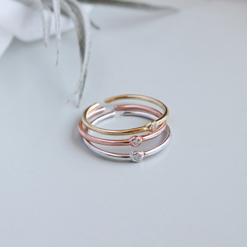 100% S925 Sterling Silver Temperament Wild Minimalist Fine zircon opening ring index finger ring female jewelry