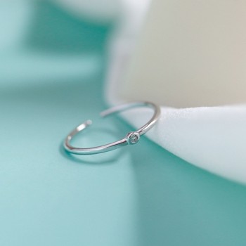 100% S925 Sterling Silver Temperament Wild Minimalist Fine zircon opening ring index finger ring female jewelry