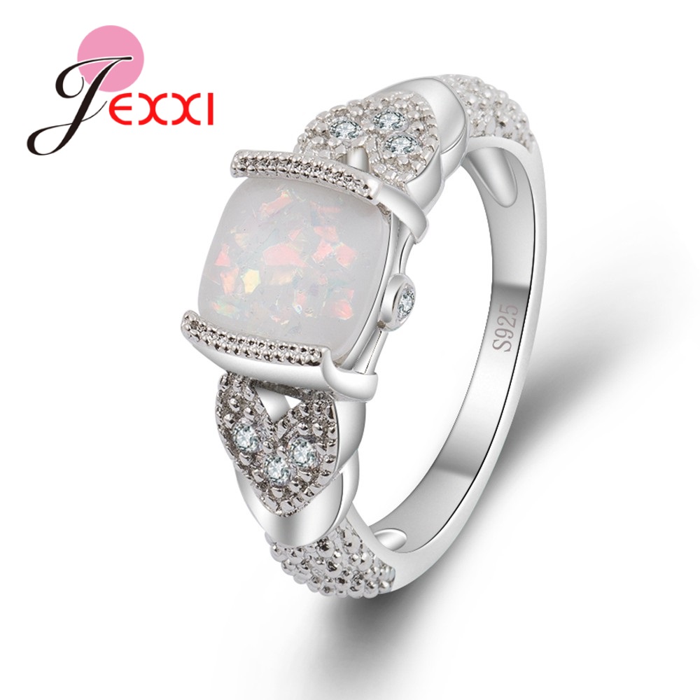 JEMMIN Gorgeous Halo Opal Rings Unique Design Luxury Shiny 925 Sterling Silver Clear Cubic Zirconia Top Quality Hot Sale