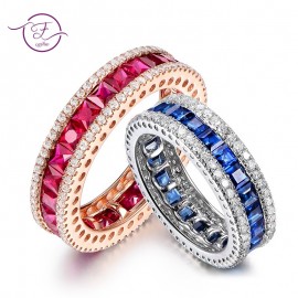 925 Sterling Silver Round With Clear Zircon Blue Spinel Vintage Antique Band Ring For Women Fine Jewelry FCGJHW