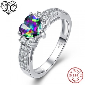 J.C Engagement Women Fine Jewelry Rainbow Fire Mystic Topaz White Topaz Solid 925 Sterling Silver Ring Size 6 7 8 9 Love Style