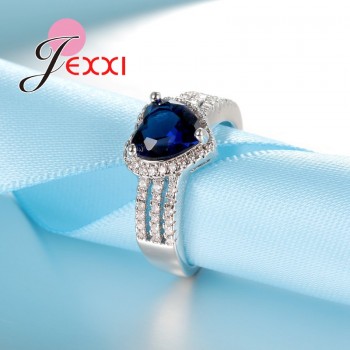 Jemmin Exquisite Enduring Wide Female Finger Ring With Heart Shape Clear CZ Silver 925 Jewelry For Bridal Engagement