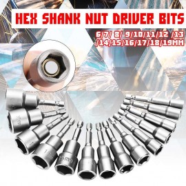 Grey Adapter Drill Bit 14pcs 6-19MM ilver 1/4 Socket Magnetic Nut Driver Set for Power Drills Steel SHex Shank Magnet Holds