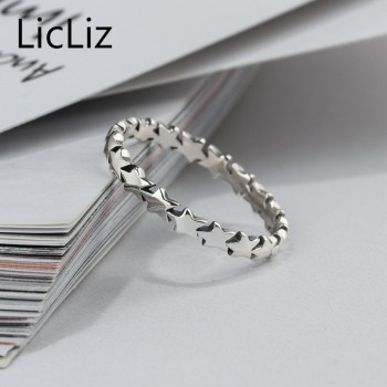 LicLiz 925 Sterling Silver Five Star Rings For Women Finger Small Geometric Stackable Ring Eternity Ring Wedding Band LR0479