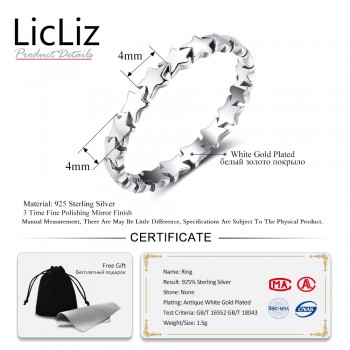 LicLiz 925 Sterling Silver Five Star Rings For Women Finger Small Geometric Stackable Ring Eternity Ring Wedding Band LR0479