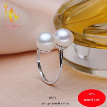 NYMPH Pearl Rings Jewlery Natural Freshwater Pearl Double Trendy Rings Wedding Bands Party Birthday Gift For Girl Women R028