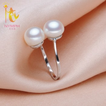 NYMPH Pearl Rings Jewlery Natural Freshwater Pearl Double Trendy Rings Wedding Bands Party Birthday Gift For Girl Women R028