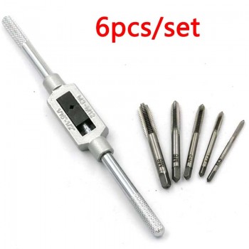 6pcs 3F Hand Screw Thread Metric Plug Tap Set M3 M4 M5 M6 M8 with Adjustable Tap Wrench 1/16-1/4