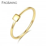 PAGamp;MAG New Luxury Real 14K Yellow Gold Rings for Women Minimalist Au585 Square Design Anniversary Finger Ring Fine Jewelry 2019