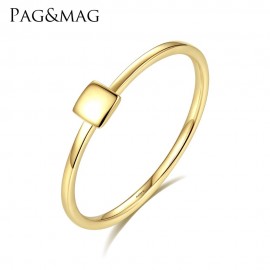 PAGamp;MAG New Luxury Real 14K Yellow Gold Rings for Women Minimalist Au585 Square Design Anniversary Finger Ring Fine Jewelry 2019