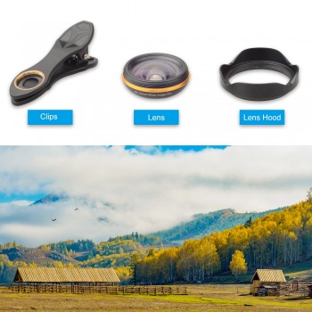 APEXEL 15mm 0.5X 4k Wide angle Lens with lens hood universal Professional HD Optic Lens for iPhone Xiaomi redmi Samsung