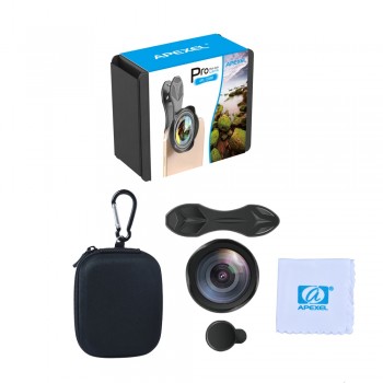 APEXEL 15mm 0.5X 4k Wide angle Lens with lens hood universal Professional HD Optic Lens for iPhone Xiaomi redmi Samsung