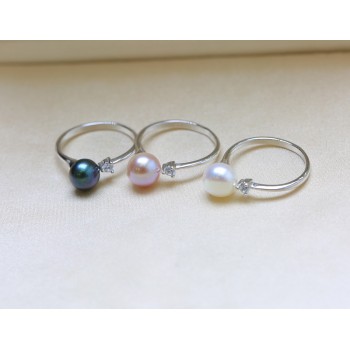 BaroqueOnly White/purple/blue 7-8mm Real Natural Freshwater Pearl Wedding Ring Fashion Women Engagement Ring Elegant Jewelry