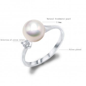 BaroqueOnly White/purple/blue 7-8mm Real Natural Freshwater Pearl Wedding Ring Fashion Women Engagement Ring Elegant Jewelry