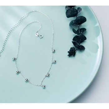 100% Real. 925 Sterling Silver Jewelry 4MM Polished Rounds European Beads Short Choker Necklace Pendant GTLX1494