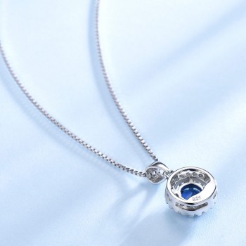 UMCHO 925 Sterling Silver Jewelry Created Round Blue Sapphire Necklace For Women Wedding Gift With Box Chain Brand Fine Jewelry