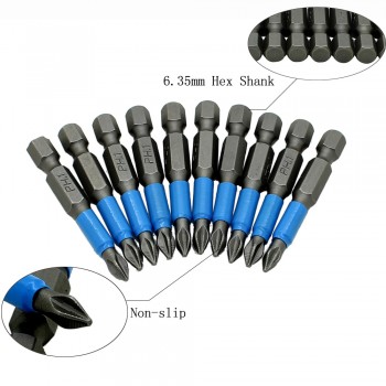 10pc 50mm PH1 PH2 PH3 PZ1 PZ2 PZ3 Magnetic Screwdriver Bit Set 1/4 Hex Shank Anti Slip Phillips Electric Power Tool Accessories