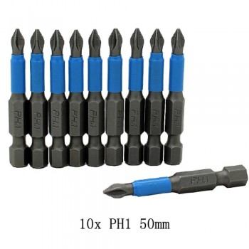 10pc 50mm PH1 PH2 PH3 PZ1 PZ2 PZ3 Magnetic Screwdriver Bit Set 1/4 Hex Shank Anti Slip Phillips Electric Power Tool Accessories