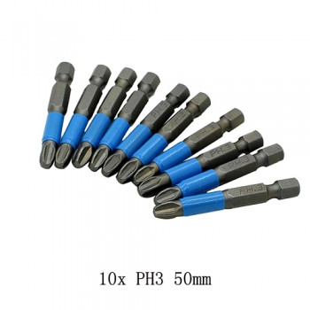 10pc 50mm PH1 PH2 PH3 PZ1 PZ2 PZ3 Magnetic Screwdriver Bit Set 1/4 Hex Shank Anti Slip Phillips Electric Power Tool Accessories