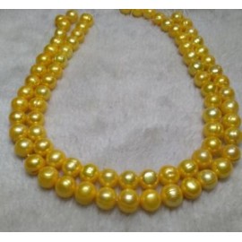 32 8-9MM NATURAL SOUTH SEA GENUINE GOLDEN PEARL NECKLACE 14K GOLD CLASP