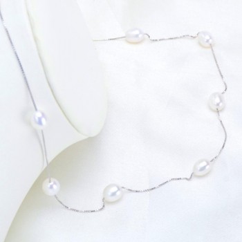 ASHIQI Real 925 sterling silver necklace 7-8mm Real Natural Freshwater pearl necklace White pearl Jewelry for Women Gifts