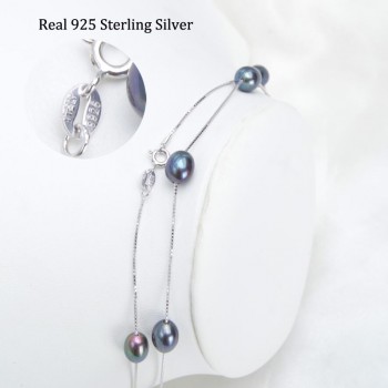 ASHIQI Real 925 sterling silver necklace 7-8mm Real Natural Freshwater pearl necklace White pearl Jewelry for Women Gifts