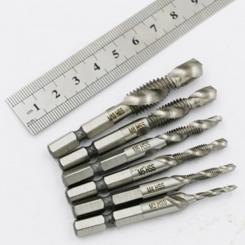 Hand Tap Drill 6pcs/set Hex Shank HSS Screw Spiral Point Thread Metric Plug Drill Bits M3 M4 M5 M6 M8 M10 Hand Tools