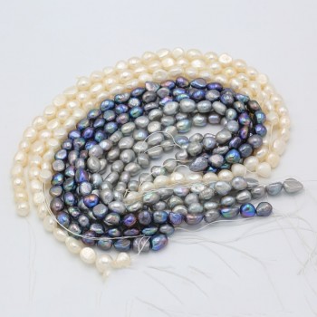 BaroqueOnly Nuclear Edison Pearl String 36cm No Clasp 10-11mm White/blue/grey Real Freshwater Pearl Choker Necklace DIY Making