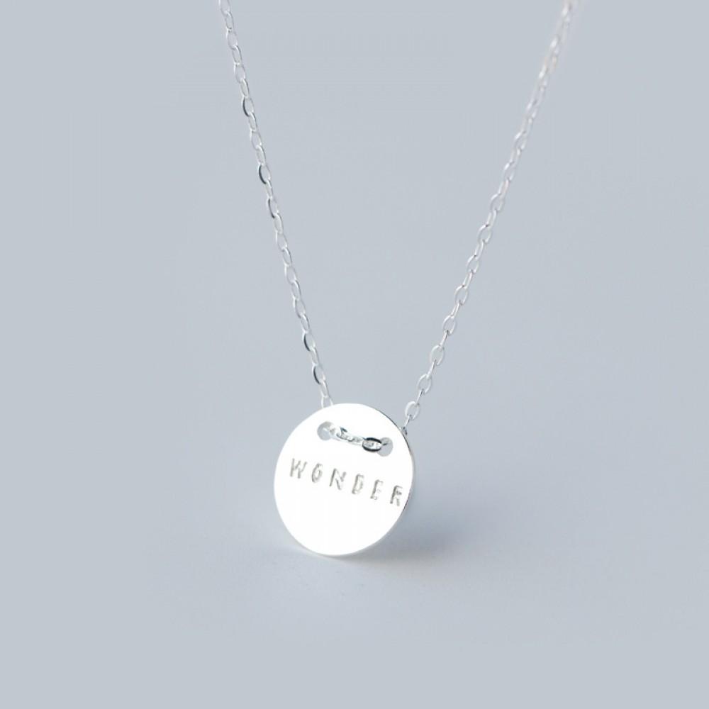 Real. 925 Sterling-Silver Coin Round Wonder Engraved Pendant Necklace message CHARM jewelry 925 sterling silver GTLX658
