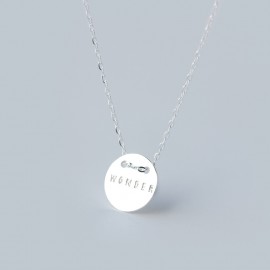 Real. 925 Sterling-Silver Coin Round Wonder Engraved Pendant Necklace message CHARM jewelry 925 sterling silver GTLX658