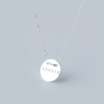Real. 925 Sterling-Silver Coin Round Wonder Engraved Pendant Necklace message CHARM jewelry 925 sterling silver GTLX658