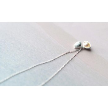 SMALL 1PC Freshwater Pearl into the Shell Shape Pendant Necklace 100% Real. 925 Sterling Silver Fine Jewelry GTLX1582