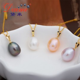 DAIMI 18K Yellow Gold Pendant 8.5-9mm Freshwater Pearl Pendant Necklace Simple Fine Jewelry