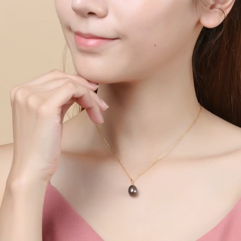 DAIMI 18K Yellow Gold Pendant 8.5-9mm Freshwater Pearl Pendant Necklace Simple Fine Jewelry