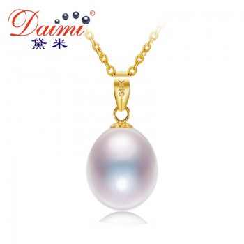 DAIMI 18K Yellow Gold Pendant 8.5-9mm Freshwater Pearl Pendant Necklace Simple Fine Jewelry