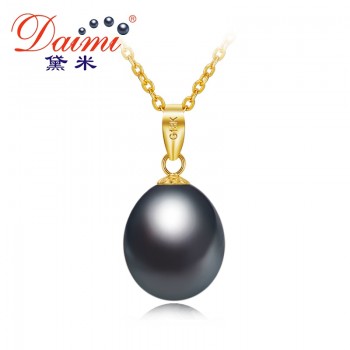 DAIMI 18K Yellow Gold Pendant 8.5-9mm Freshwater Pearl Pendant Necklace Simple Fine Jewelry