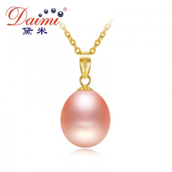 DAIMI 18K Yellow Gold Pendant 8.5-9mm Freshwater Pearl Pendant Necklace Simple Fine Jewelry