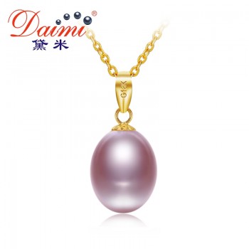 DAIMI 18K Yellow Gold Pendant 8.5-9mm Freshwater Pearl Pendant Necklace Simple Fine Jewelry