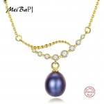 [MeiBaPJ]Real Freshwater Pearl Simple Golden Pendant Necklace 925 Solid Silver Fine Jewelry for Women