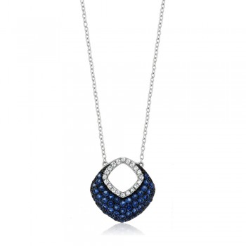 925 Silver Pendant w/ Blue White Created Sapphire amp; Blue CZ on 18 Silver Chain
