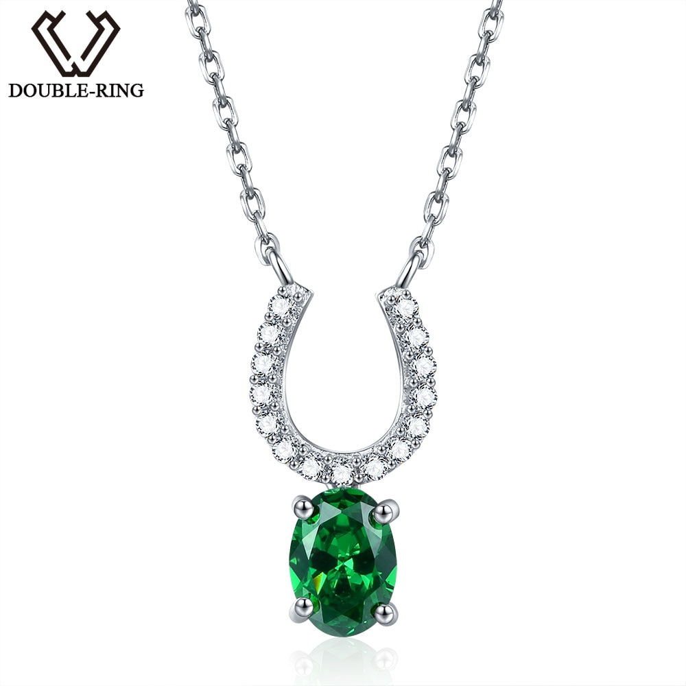 DOUBLE-R 0.75ct Created Emerald Necklaces amp; Pendants 100% 925 Sterling Silver 45cm Chain Fine Jewelry Necklaces For Women