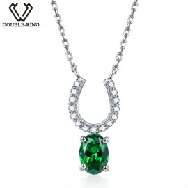 DOUBLE-R 0.75ct Created Emerald Necklaces amp; Pendants 100% 925 Sterling Silver 45cm Chain Fine Jewelry Necklaces For Women