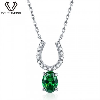DOUBLE-R 0.75ct Created Emerald Necklaces amp; Pendants 100% 925 Sterling Silver 45cm Chain Fine Jewelry Necklaces For Women