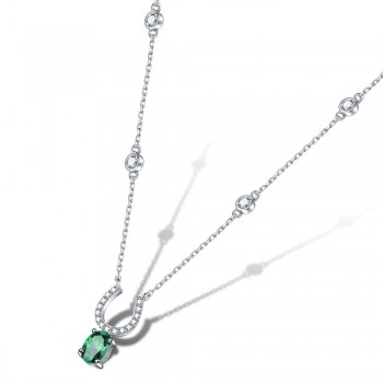 DOUBLE-R 0.75ct Created Emerald Necklaces amp; Pendants 100% 925 Sterling Silver 45cm Chain Fine Jewelry Necklaces For Women