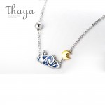 Thaya s925 Silver Emerald Van Goghs Necklace Glitter Sky Gold Moon Star Pendant Necklace Bohemian Vintage Jewelry for Women
