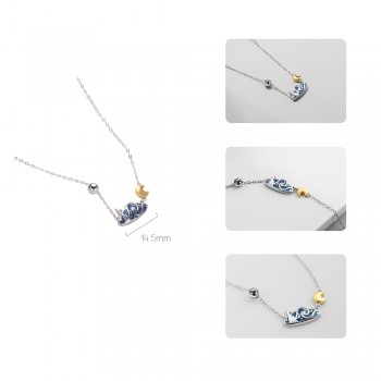 Thaya s925 Silver Emerald Van Goghs Necklace Glitter Sky Gold Moon Star Pendant Necklace Bohemian Vintage Jewelry for Women