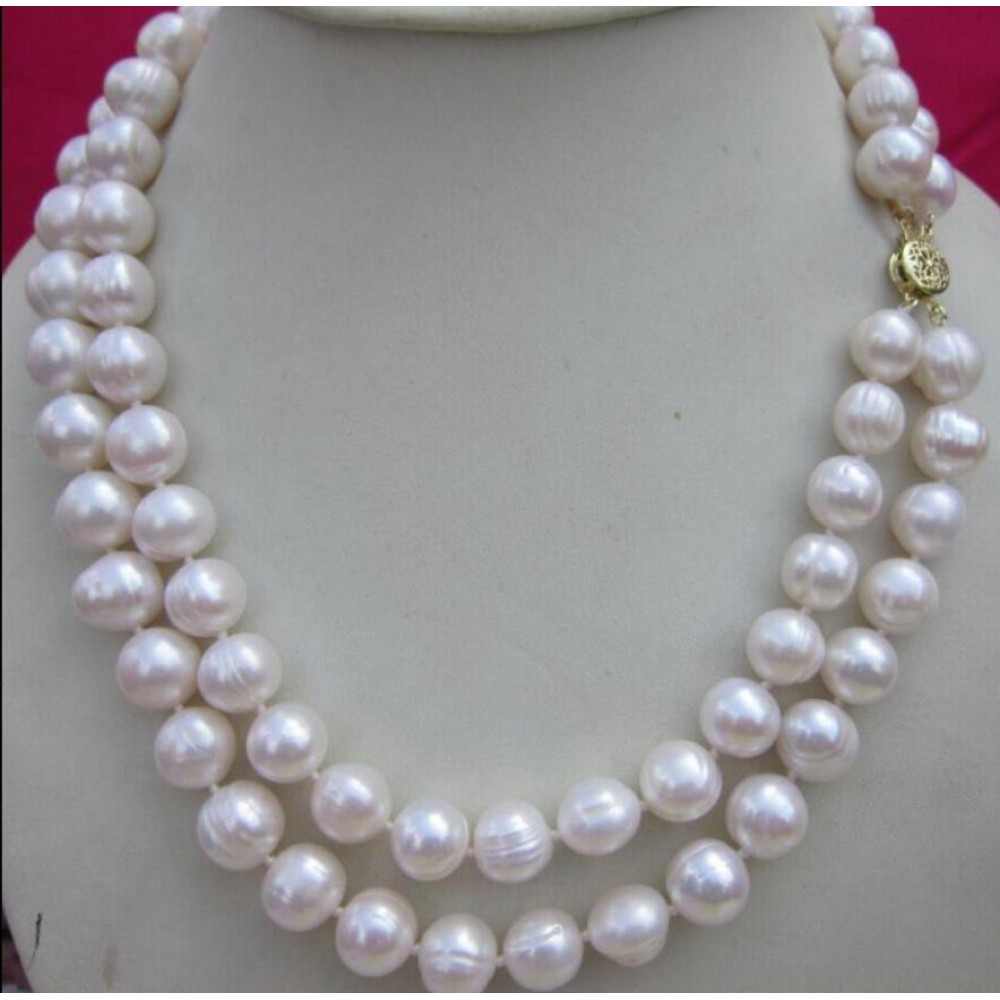 fashion 2 row 8-9MM NATURAL WHITE SOUTH SEA PEARL NECKLACE 17 - 18 INCH 14K