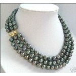 3 row 7-8mm natural tahitian black green pearl necklace