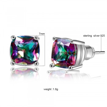 7x7MM Square Topaz Stud Earrings For Women Fashion 925 Sterling Silver Jewelry Earring Party Anniversary Wedding Birthday Gift