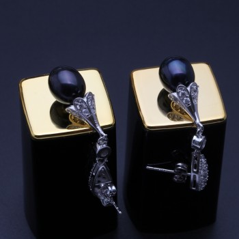 Real freshwater natural pearl earrings women,anniversary gift bridal black 925 silver earrings with pearls